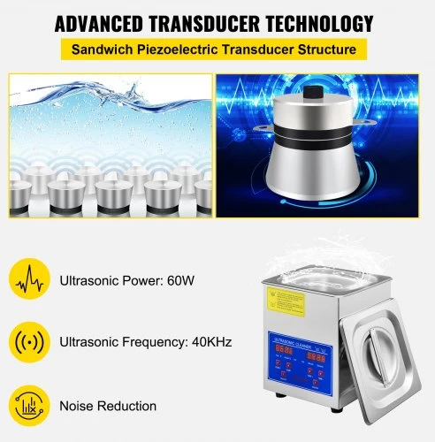 VEVOR Ultragarsinis valiklis, 60 W, 1–1,3 l, nerūdijančio plieno 304