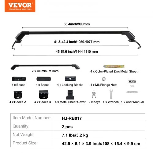 VEVOR Universalios stogo skersinės, aliuminis, 70 kg, 2 vnt.