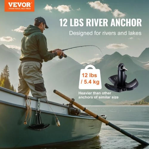 Koduva VEVOR upės inkaras, 12 lb, ketaus, juodas, vinilu dengtas, su apkaba