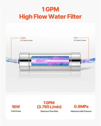 Koduva VEVOR UV vandens valytuvas AGLED-40002, 8W, 220V, 1 GPM, 304 nerūdijantis plienas