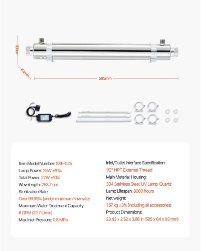 Koduva VEVOR UV vandens valytuvas SDE-025, 25 W, 6 GPM, 220 V