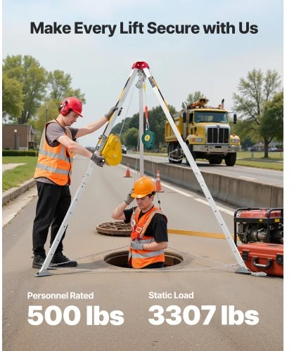 Koduva VEVOR uždaros erdvės trikojis rinkinys, 1179 kg gervė, 1,45 m reguliuojamos kojos, 30 m trosas, 10 m apsauga nuo kritimo