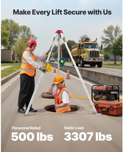 Koduva VEVOR uždarų erdvių trikojis rinkinys, 544 kg gervė, 1,25 m reguliuojamos kojos, 30 m trosas, 1,34–2,15 m darbinis aukštis
