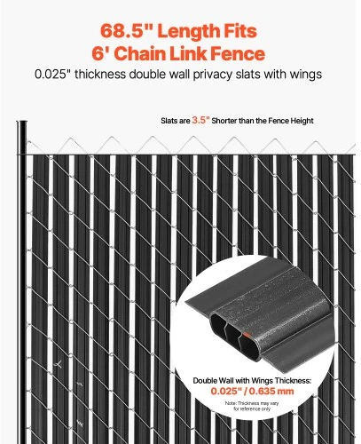 Koduva VEVOR užrakinamos privatumo juostos tvorai iš grandininės tinklo tvoros, dvigubos sienelės, juodos, 6 pėdų