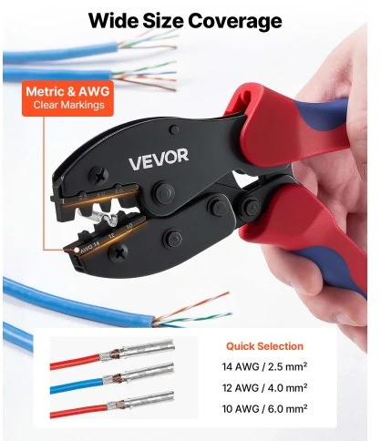 VEVOR Užspaudimo įrankis FSE-2546B, 2,5-6 mm², su 10 porų saulės jungčių, 10 porų kabelių jungčių, veržliarakčiais ir dėklu