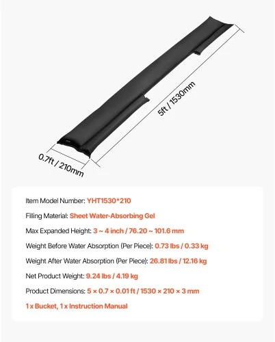 VEVOR Užtvankos barjeras, 10 vnt., 1530 x 210 mm, su kibiru