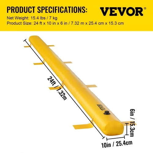 Koduva VEVOR užtvankos barjeras, 7,32 m x 25,4 cm x 15,3 cm, daugkartinio naudojimo PVC vandens nukreipimo vamzdžiai, geltonas