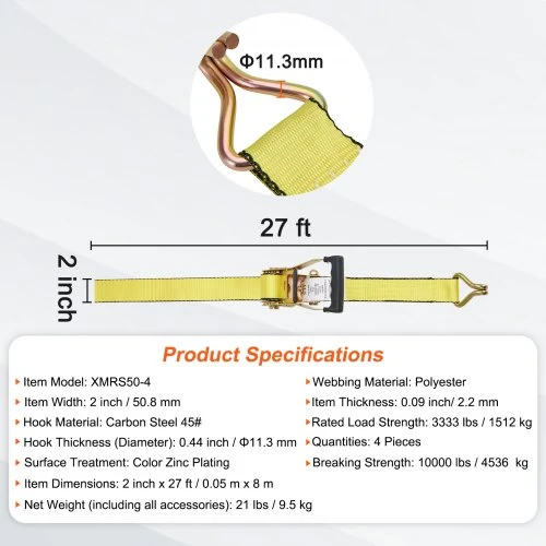 Koduva VEVOR užveržimo diržai su terkšle, 4 vnt., 2" x 27'