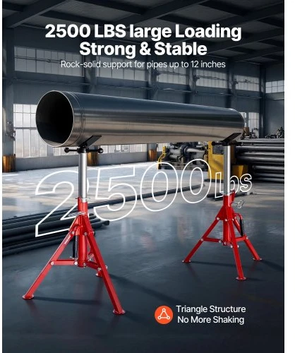 VEVOR V tipo vamzdžių stovas 1/8"–12", reguliuojamas aukštis 610–1067 mm, 1134 kg keliamoji galia