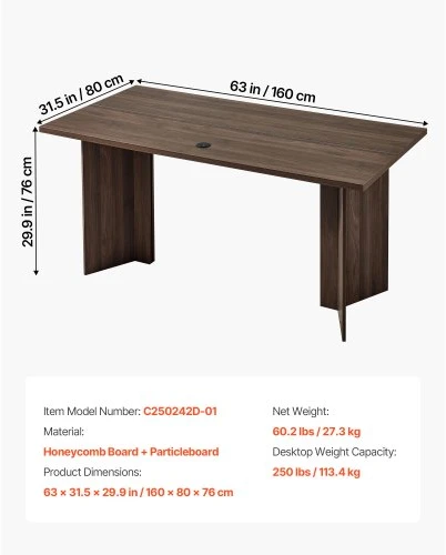 VEVOR Vadovinis stalas 160 x 80 x 76 cm, riešutmedžio