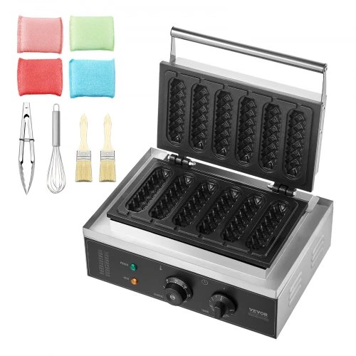VEVOR Vaflių kepimo aparatas, 6 vnt., 1500 W, sidabrinis, HT-119