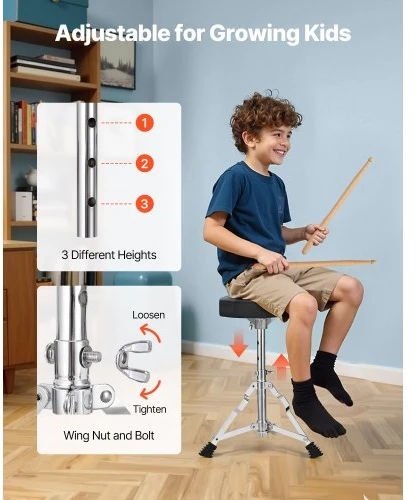 Koduva VEVOR vaikiška būgnų komplektas, 5 dalių 16 in / 406,4 mm junior būgnų rinkinys, sidabrinis