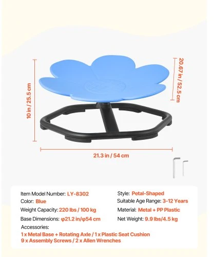 VEVOR Vaikiška sukamą kėdė, 220 lb / 100 kg, gėlės formos, mėlyna