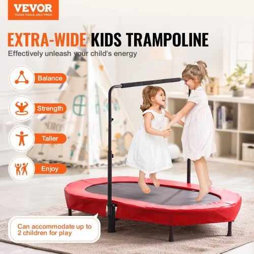 VEVOR Vaikų batutas 56x36 colių, sulankstomas mini batutas su rankena, raudonas
