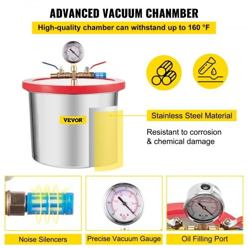 Koduva VEVOR vakuuminė kamera 2 gal/7,6 l su 4 CFM 113 l/min 1/3 AG vakuuminiu siurbliu