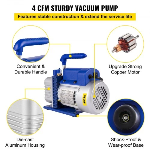 Koduva VEVOR vakuuminė kamera 2 gal/7,6 l su 4 CFM 113 l/min 1/3 AG vakuuminiu siurbliu