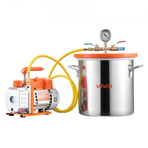 VEVOR Vakuuminė kamera su pompa, 18,93 l, 3,5 CFM 99 l/min, vienpakopė vakuuminė pompa
