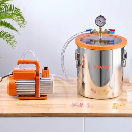 Koduva VEVOR vakuuminės kameros ir siurblio rinkinys, 19 l, 100 l/min, nerūdijančio plieno kamera, akrilinis dangtis