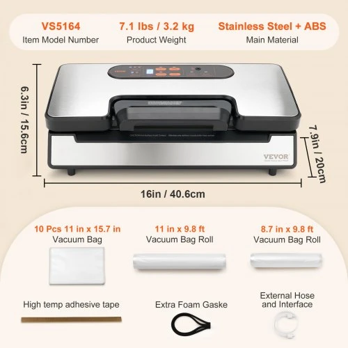 VEVOR Vakuuminis pakavimo aparatas VS5164, nerūdijantis plienas, 130 W