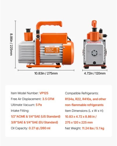Koduva VEVOR vakuuminis siurblys, 100 l/min (3,5 CFM), vienos pakopos rotacinis meninis siurblys
