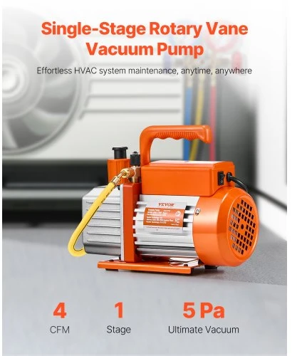 VEVOR Vakuuminis siurblys 113 l/min (4 CFM), vienpakopis, R134a R22 R410a sistemoms, su alyvos buteliuku