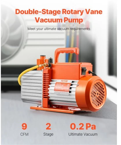 Koduva VEVOR vakuuminis siurblys, 254 l/min (9 CFM), 2 pakopų rotacinis mentinis, R134a R22 R410a sistemoms