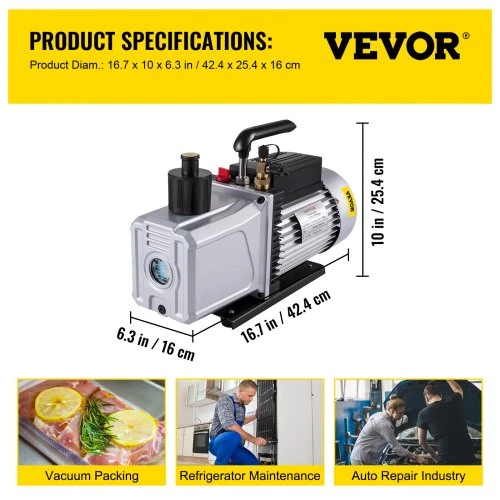 Koduva VEVOR vakuuminis siurblys, 340 l/min (12 CFM), įleidimo anga 1/4"