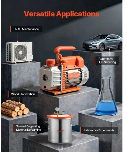 Koduva VEVOR vakuuminis siurblys, 3,5 CFM (99 L/min), vienos pakopos HVAC rotacinis mentinis, R134a/R22/R410a, 1/4 AG