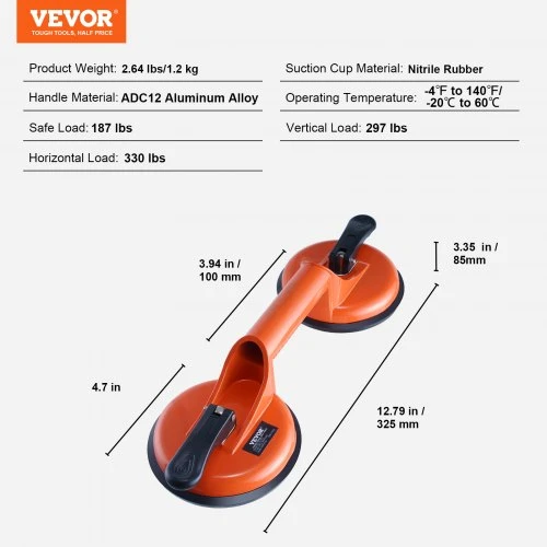 Koduva VEVOR vakuuminis siurbtukas stiklui, 11,9 cm, 2 vnt., 150 kg keliamoji galia