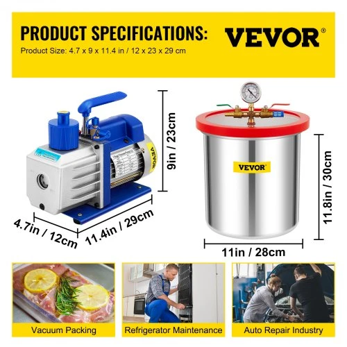 VEVOR Vakuumo kamera su siurbliu, 5 gal / 18,9 l, 5 CFM, 1/3 AG, vienpakopė