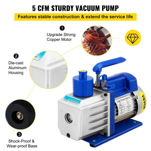 VEVOR Vakuumo kamera su siurbliu, 5 gal / 18,9 l, 5 CFM, 1/3 AG, vienpakopė
