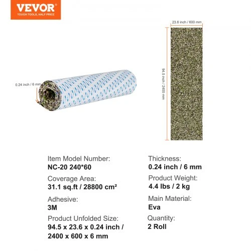 VEVOR Valčių grindys, EVA putų danga, 2400 x 600 x 6 mm, 2 ritiniai