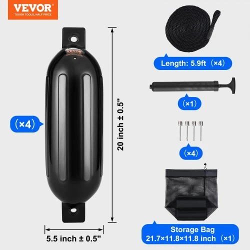 VEVOR Valties fenderiai, 14 x 51 cm, juodi, 4 vnt.