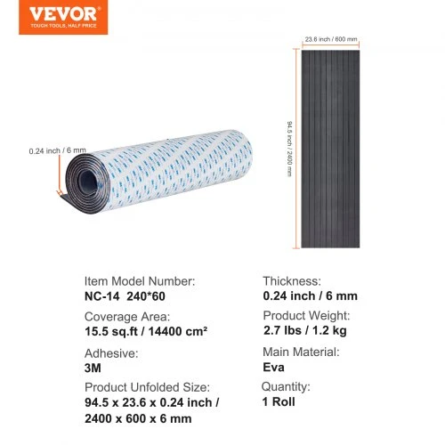 Koduva VEVOR valties grindys iš EVA putplasčio, 2400 x 600 x 6 mm, NC-14 240*60