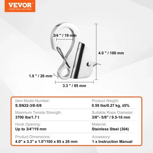 Koduva VEVOR valties inkaro kablis, 304 nerūdijančio plieno, greito atleidimo, virvei 3/8"–5/8"
