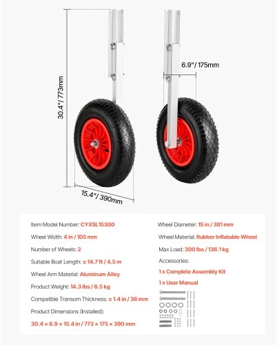 Koduva VEVOR valties nuleidimo ratai, 136,1kg, 381 mm, aliuminio lydinys