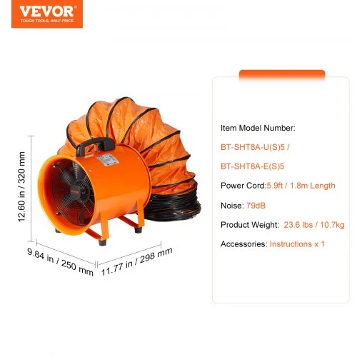 Koduva VEVOR vamzdinis ištraukimo ventiliatorius, 203,2 mm, 145 W, 5 m ortakis