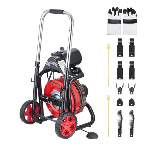 VEVOR Vamzdžių valymo įrenginys 30 m x 13 mm su 8 peiliais ir oro pedalu, skirta 50–150 mm vamzdžiams