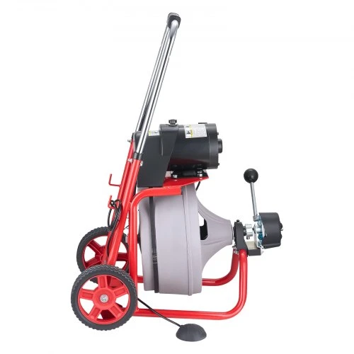 VEVOR Vamzdžių valymo mašina 22 m x 9,5 mm, automatinio padavimo kanalizacijos sraigtas ant ratų, su 8 peiliais