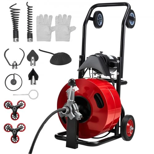 VEVOR Vamzdžių valymo mašina 30 m x 19 mm, automatinio padavimo kanalizacijos sraigtas, 6 peiliai