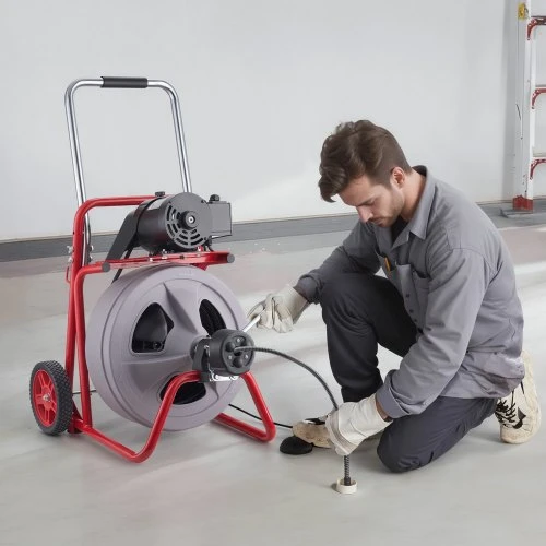 VEVOR Vamzdžių valymo mašina 30 m x 13 mm, automatinio padavimo kanalizacijos spiralė su ratais, 8 pjaustytuvais