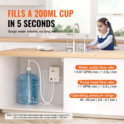 VEVOR Vandens butelio siurblys 3,8 l/min 40 psi, su 609,6 cm PE žarna