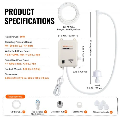 VEVOR Vandens butelio siurblys 3,8 l/min 40 psi, su 609,6 cm PE žarna