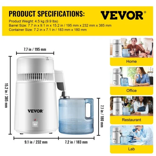 VEVOR Vandens distiliatorius, 4 l, nerūdijančio plieno vidus, 750 W