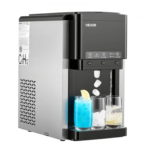 VEVOR Vandens dozatorius su ledo gaminimo funkcija, 3 viename stalviršio modelis, 16 kg/24 h, 12 kubelių per 7 min., šaltam vandeniui