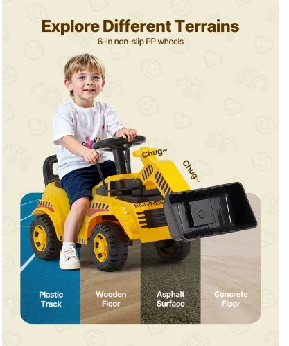 VEVOR Važiuojamas ekskavatoriaus automobilis vaikams, geltonas, YH-863A, 25 kg