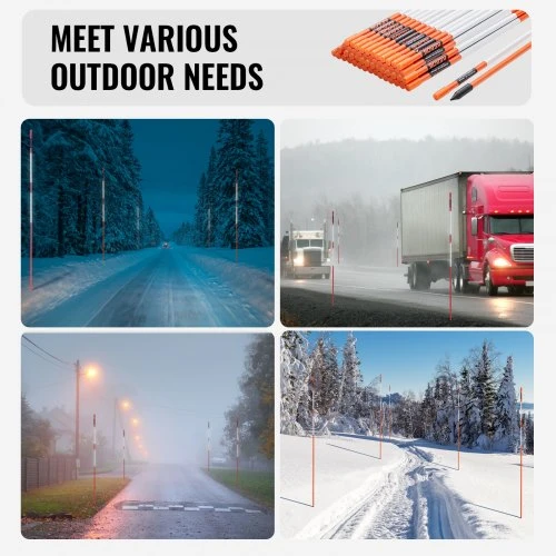 VEVOR Važiuojamosios dalies žymekliai, 50 vnt., 122 cm, 0,79 cm, oranžiniai stiklo pluošto kuolai su atspindinčia juosta
