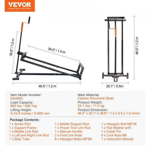 VEVOR Važiuojamosios vejapjovės keltuvas SX2800, iki 399 kg, plienas, juodas, 120 x 50 x 100 cm