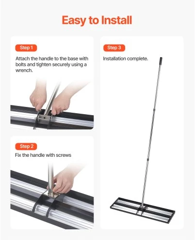 Koduva VEVOR vejos lyginimo grėblys su voleliu, 36 x 10 colių, nerūdijančio plieno, reguliuojama 83,9 col. rankena