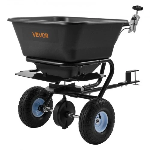 VEVOR Velkamas vejos barstytuvas, 3 m barstymo plotis, 38,6kg talpa, universalus prikabinimas, 10 colių visureigiai ratai